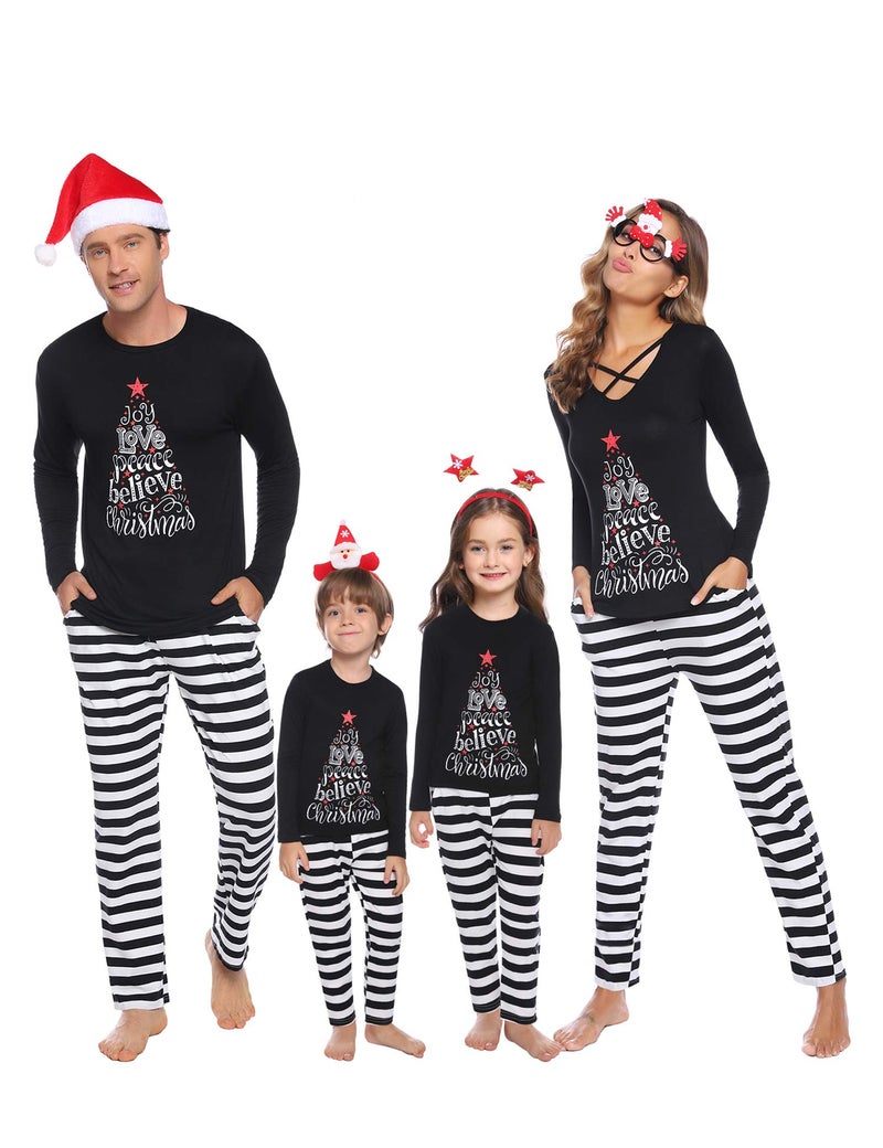 iClosam Matching Family Pajamas Set Striped Christmas Pajamas Sleepwear Dad Mom PJs Black - Image 1